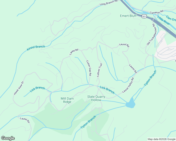 map of restaurants, bars, coffee shops, grocery stores, and more near 133 Cutter Gap Road in Townsend