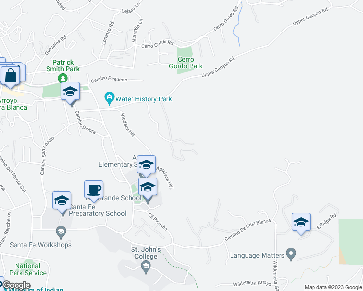 map of restaurants, bars, coffee shops, grocery stores, and more near 708 Camino Militar in Santa Fe