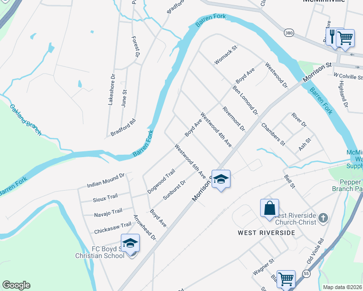 map of restaurants, bars, coffee shops, grocery stores, and more near 114 Westwood 6th Avenue in McMinnville