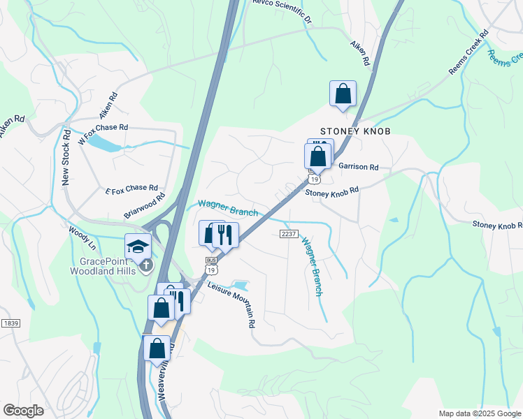map of restaurants, bars, coffee shops, grocery stores, and more near 6 Knoll Ridge Drive in Asheville