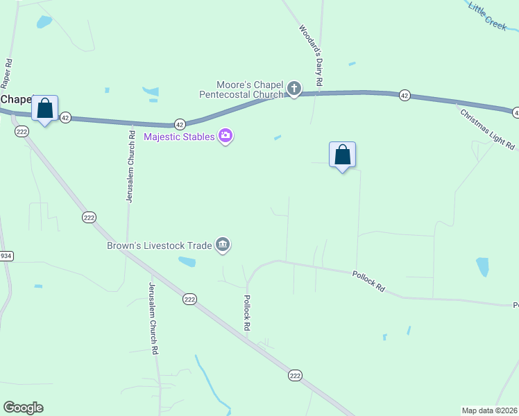 map of restaurants, bars, coffee shops, grocery stores, and more near 171 Long Field Drive in Kenly