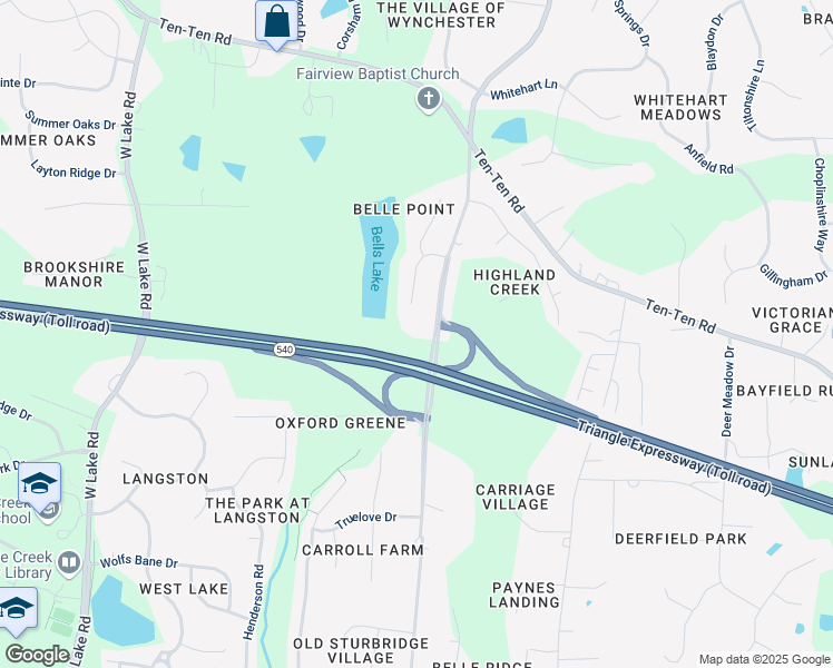 map of restaurants, bars, coffee shops, grocery stores, and more near 7900 Bells Lake Road in Apex