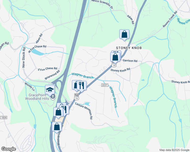 map of restaurants, bars, coffee shops, grocery stores, and more near 6 Knoll Ridge Drive in Asheville