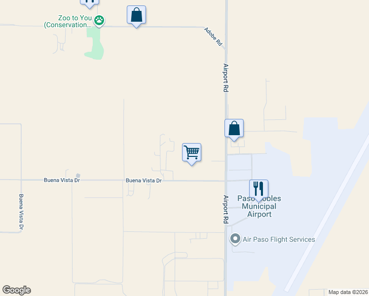 map of restaurants, bars, coffee shops, grocery stores, and more near 6055 Buena Vista Drive in Paso Robles