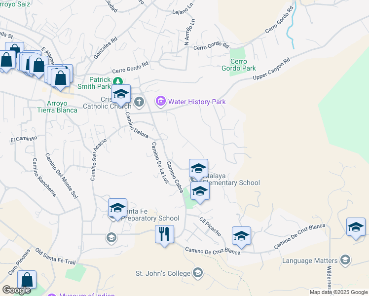 map of restaurants, bars, coffee shops, grocery stores, and more near 424 Apodaca Hill in Santa Fe