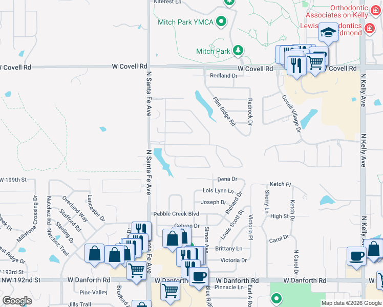 map of restaurants, bars, coffee shops, grocery stores, and more near 2005 Cedar Meadow Lane in Edmond