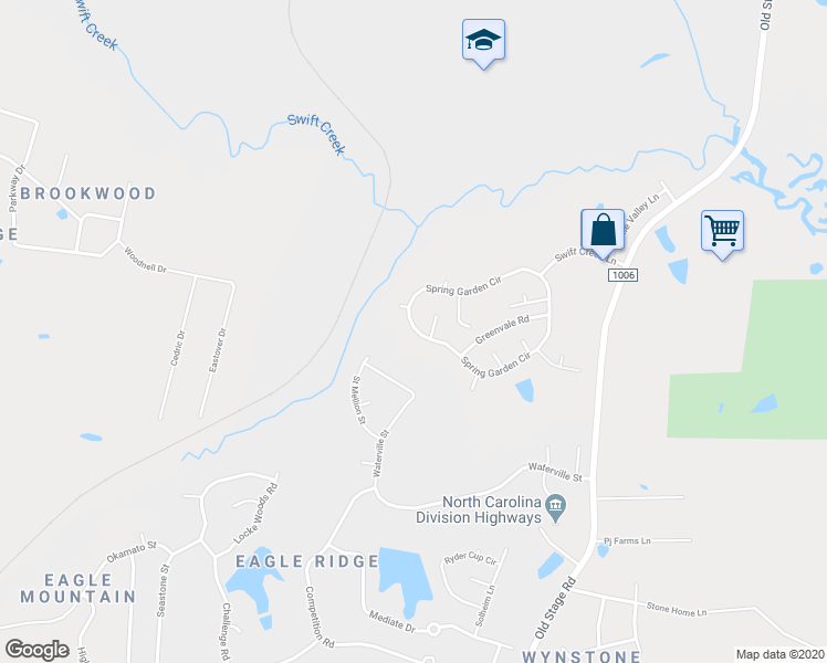 map of restaurants, bars, coffee shops, grocery stores, and more near 1158 North Spring Garden Circle in Raleigh