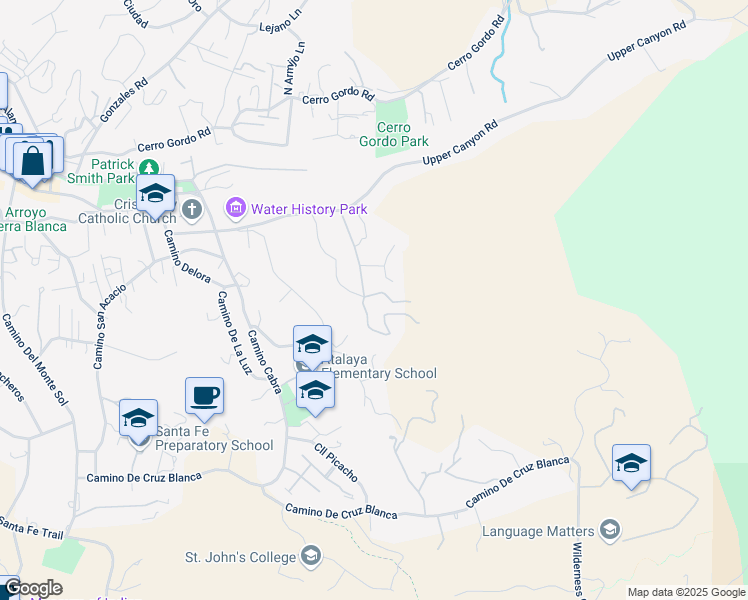 map of restaurants, bars, coffee shops, grocery stores, and more near 708 Camino Militar in Santa Fe