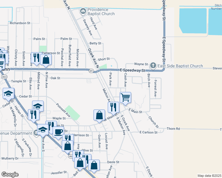 map of restaurants, bars, coffee shops, grocery stores, and more near 214 Ozark Avenue North in Trumann