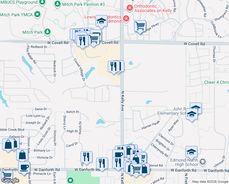 map of restaurants, bars, coffee shops, grocery stores, and more near 2117 North Kelly Avenue in Edmond