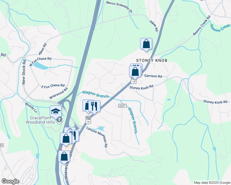 map of restaurants, bars, coffee shops, grocery stores, and more near 3 Knoll Ridge Drive in Asheville