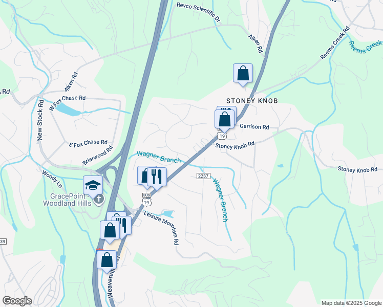 map of restaurants, bars, coffee shops, grocery stores, and more near 3 Knoll Ridge Drive in Asheville
