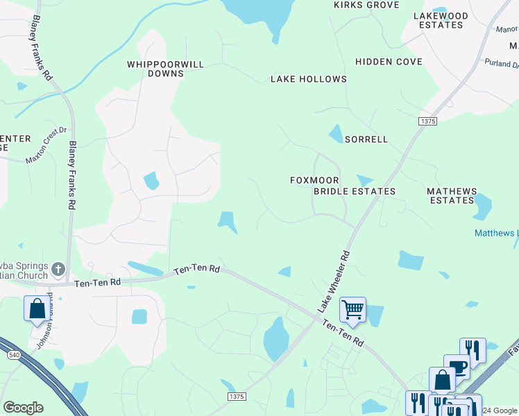 map of restaurants, bars, coffee shops, grocery stores, and more near 3700 Fox Stone Drive in Raleigh