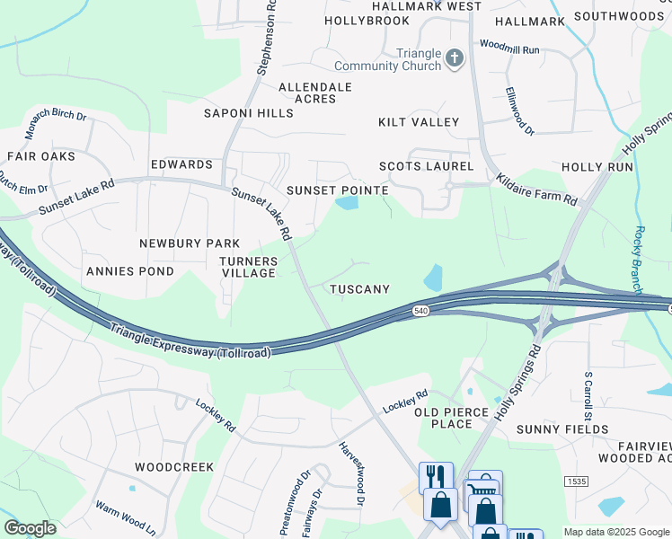 map of restaurants, bars, coffee shops, grocery stores, and more near 208 Bellagio Drive in Apex