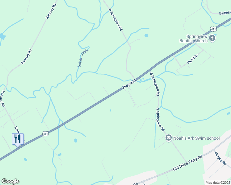 map of restaurants, bars, coffee shops, grocery stores, and more near 4668 U.S. 411 in Maryville