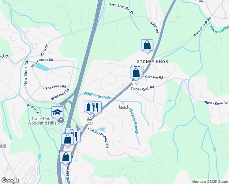 map of restaurants, bars, coffee shops, grocery stores, and more near 5 Knoll Ridge Drive in Asheville