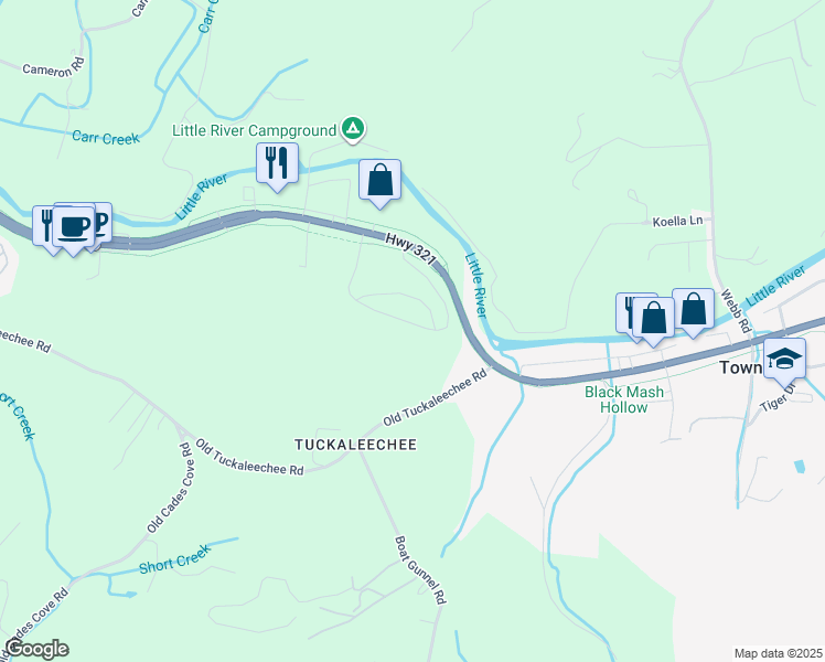 map of restaurants, bars, coffee shops, grocery stores, and more near 224 Bishop Cap Circle in Townsend