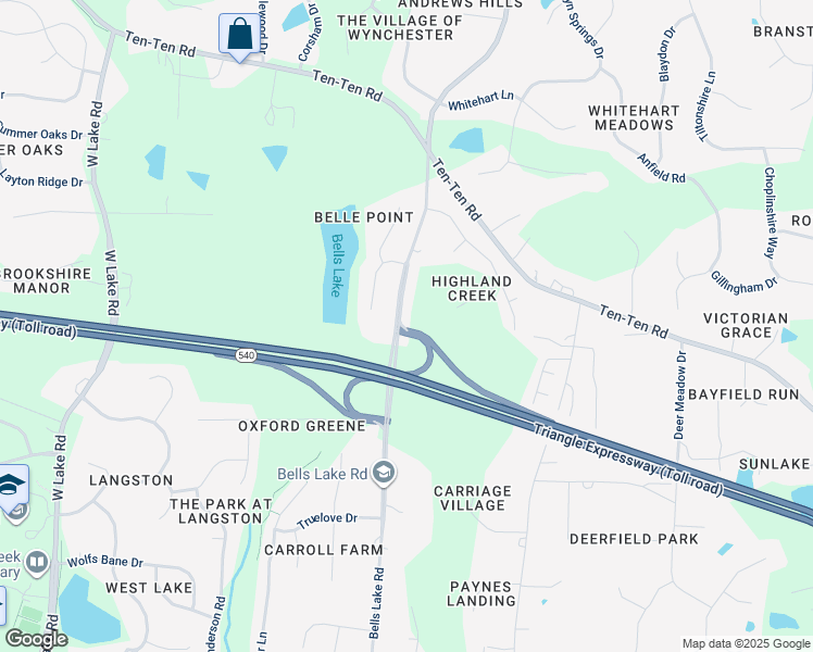 map of restaurants, bars, coffee shops, grocery stores, and more near 7817 Bells Lake Road in Apex