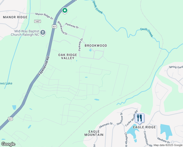 map of restaurants, bars, coffee shops, grocery stores, and more near 2411 Parkway Drive in Raleigh