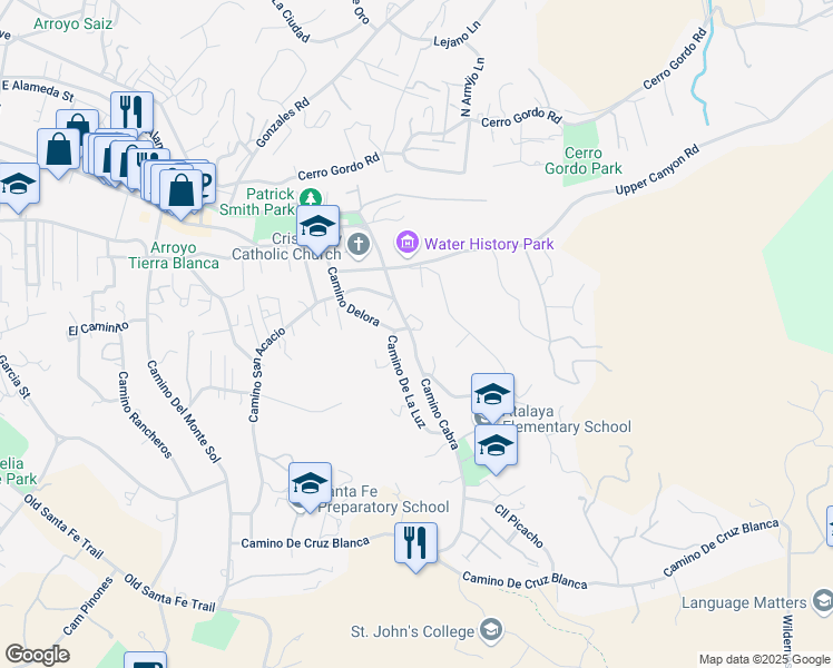 map of restaurants, bars, coffee shops, grocery stores, and more near 511 Camino Cabra in Santa Fe
