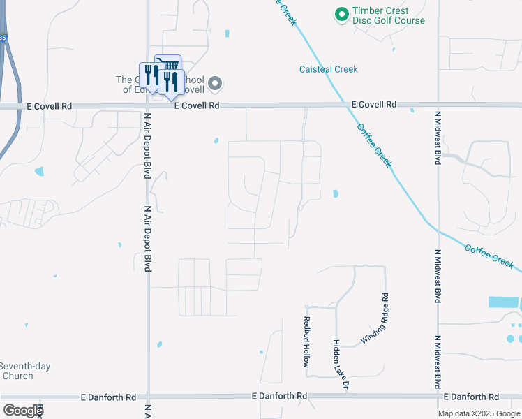 map of restaurants, bars, coffee shops, grocery stores, and more near 6200 East Covell Road in Edmond