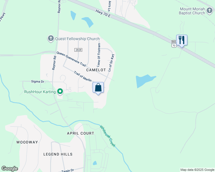 map of restaurants, bars, coffee shops, grocery stores, and more near 603 Trail of Merlin in Garner