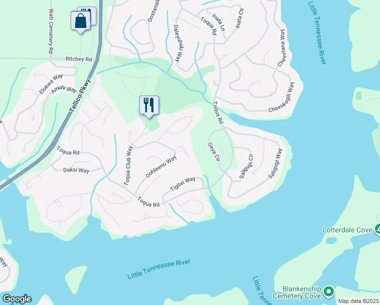 map of restaurants, bars, coffee shops, grocery stores, and more near 216 Talah Lane in Loudon