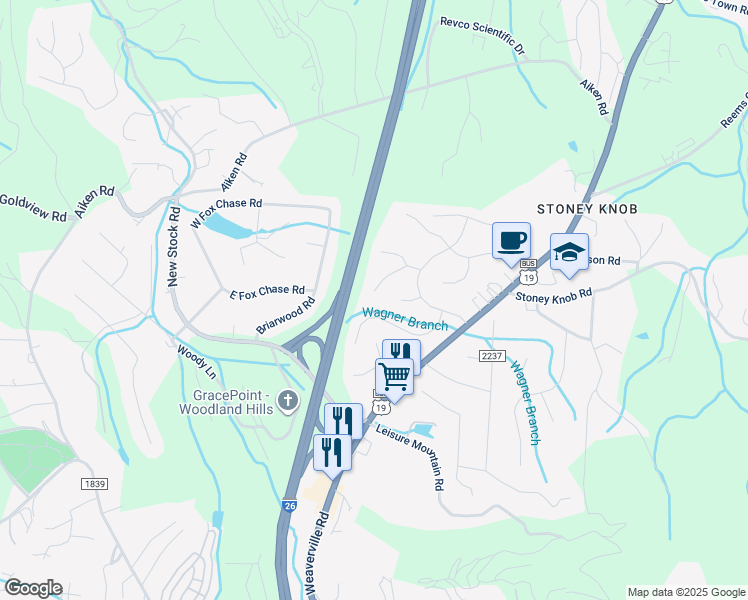 map of restaurants, bars, coffee shops, grocery stores, and more near 16 Westminster Dr in Asheville