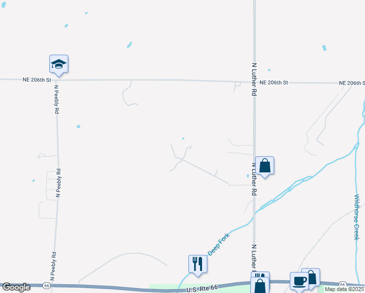 map of restaurants, bars, coffee shops, grocery stores, and more near 18685 East 199th Terrace in Luther