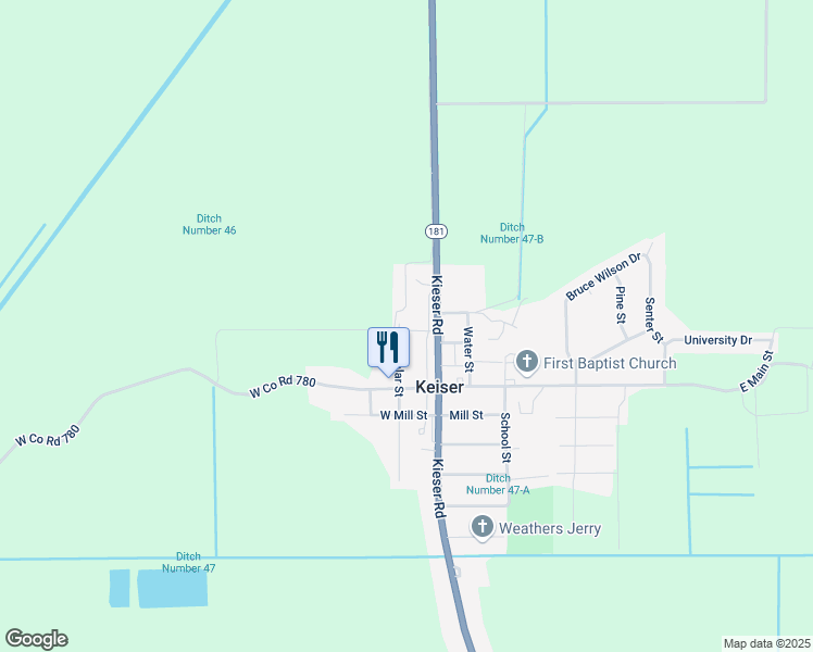 map of restaurants, bars, coffee shops, grocery stores, and more near 302 Poplar Street in Keiser