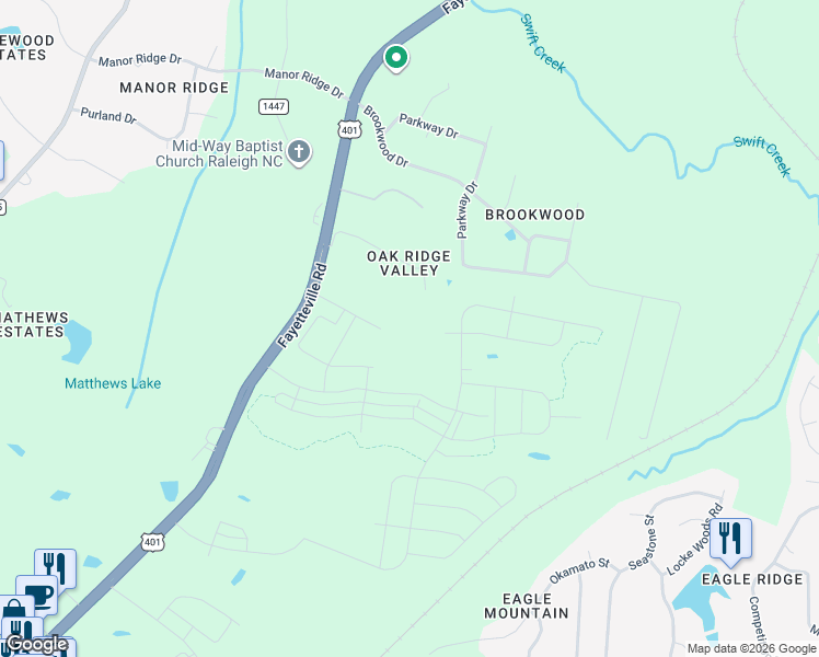map of restaurants, bars, coffee shops, grocery stores, and more near 7025 Sorrell Lane in Raleigh