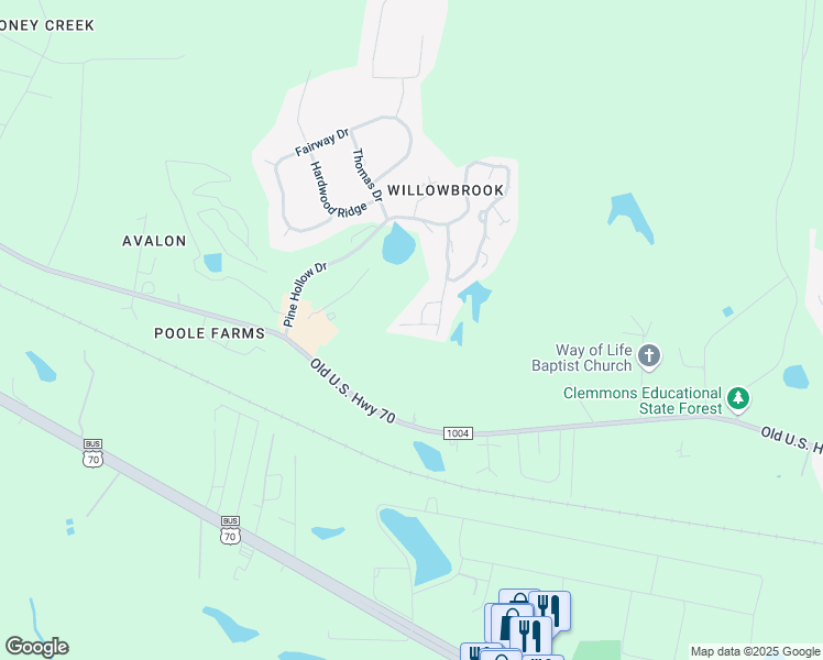 map of restaurants, bars, coffee shops, grocery stores, and more near 1019 Loch Lomond Drive in Clayton