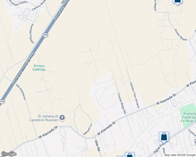 map of restaurants, bars, coffee shops, grocery stores, and more near 776 Coyote Ridge Road in Santa Fe