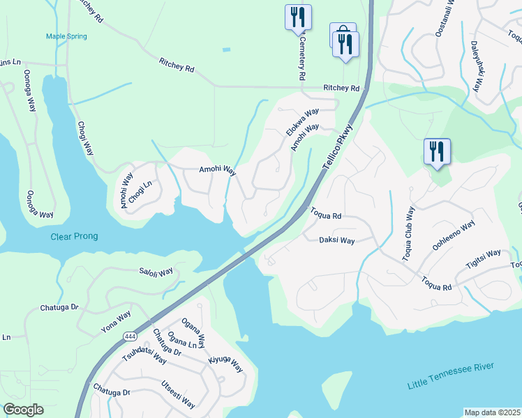map of restaurants, bars, coffee shops, grocery stores, and more near 207 Amohi Trce in Loudon