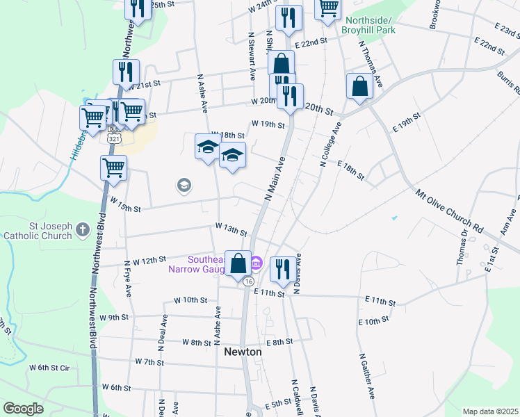 map of restaurants, bars, coffee shops, grocery stores, and more near 7 West 15th Street in Newton