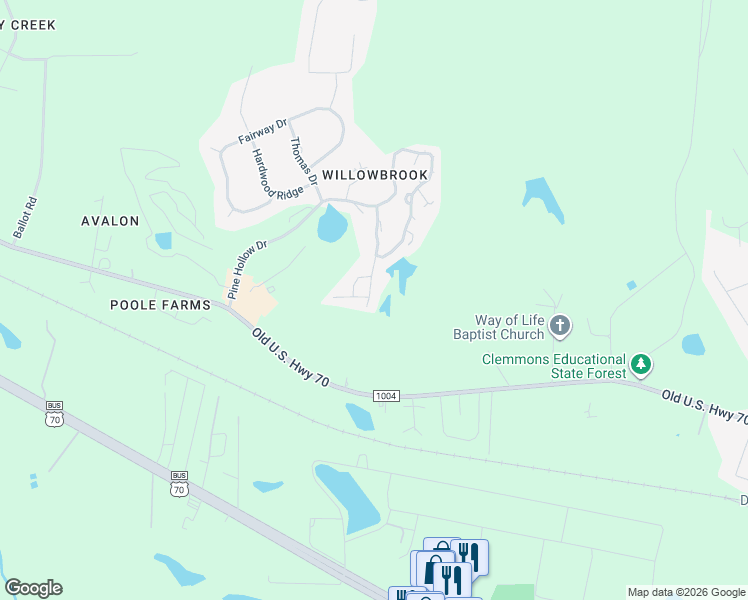 map of restaurants, bars, coffee shops, grocery stores, and more near 2131 Willow Hill Lane in Clayton