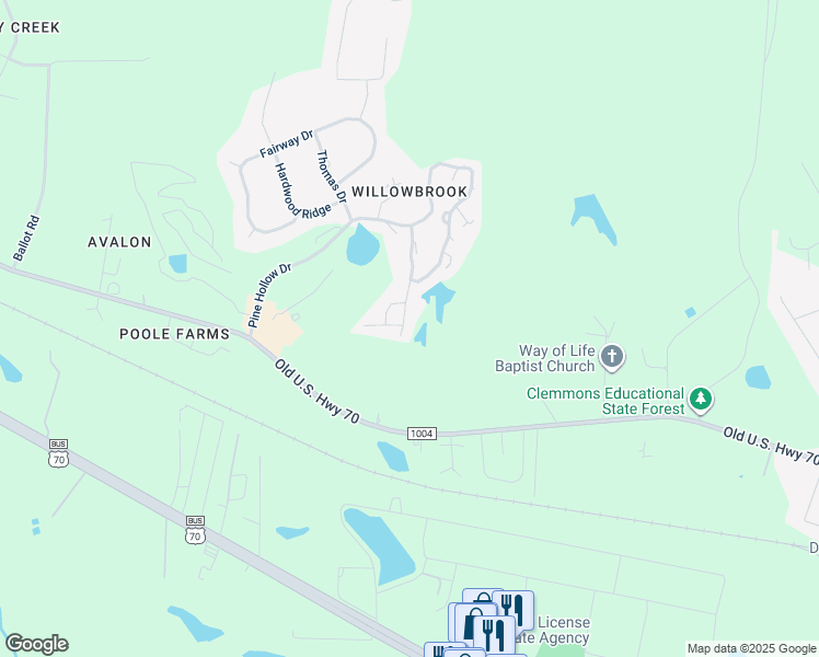 map of restaurants, bars, coffee shops, grocery stores, and more near 2131 Willow Hill Lane in Clayton