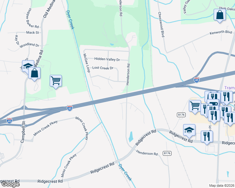 map of restaurants, bars, coffee shops, grocery stores, and more near 45 Weston Drive in Jackson