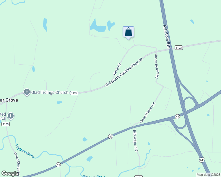 map of restaurants, bars, coffee shops, grocery stores, and more near 2016 Old North Carolina Highway 49 in Asheboro