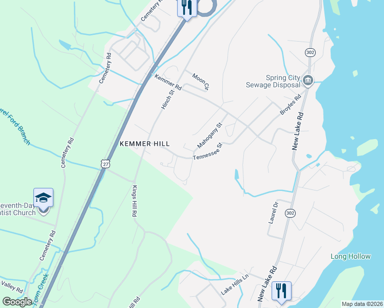 map of restaurants, bars, coffee shops, grocery stores, and more near Sunset Cir in Spring City