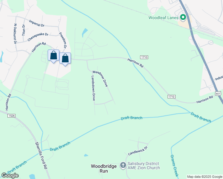 map of restaurants, bars, coffee shops, grocery stores, and more near 433 Wendover Drive in Salisbury
