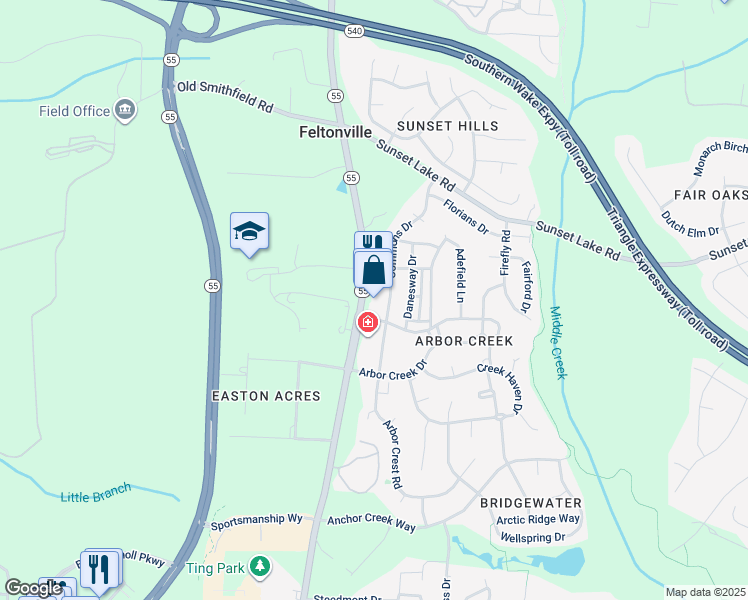 map of restaurants, bars, coffee shops, grocery stores, and more near 109 Hyannis Drive in Holly Springs