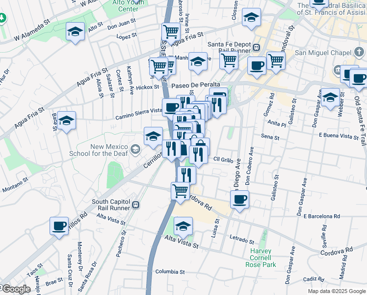 map of restaurants, bars, coffee shops, grocery stores, and more near 1000 Pen Road in Santa Fe