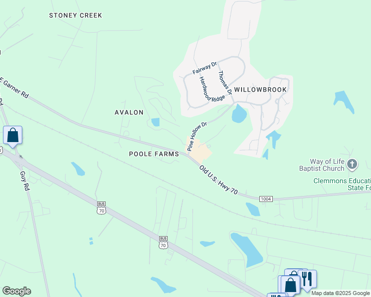 map of restaurants, bars, coffee shops, grocery stores, and more near 3728 Pine Hollow Drive in Clayton