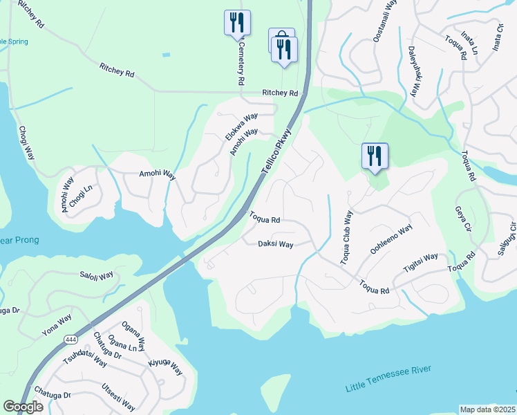 map of restaurants, bars, coffee shops, grocery stores, and more near 218 Choowa Trce in Loudon