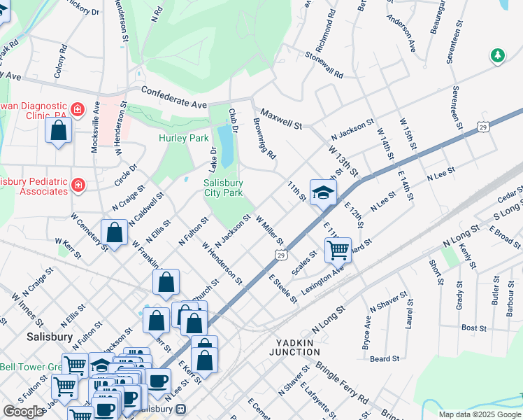 map of restaurants, bars, coffee shops, grocery stores, and more near 1009 North Jackson Street in Salisbury