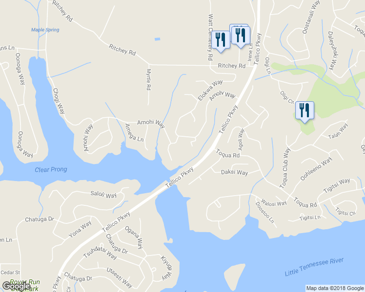 map of restaurants, bars, coffee shops, grocery stores, and more near 207 Amohi Trce in Loudon
