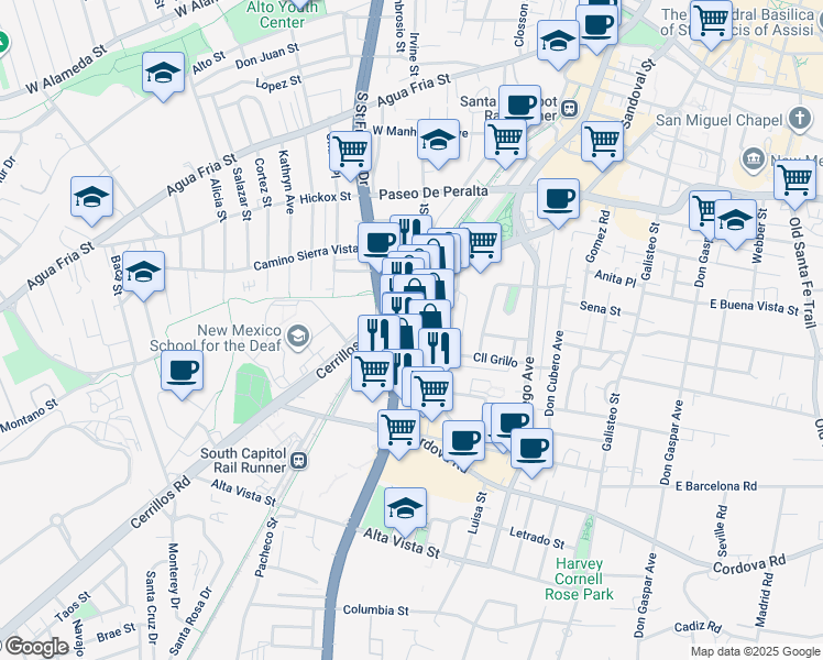 map of restaurants, bars, coffee shops, grocery stores, and more near 1000 Pen Rd in Santa Fe