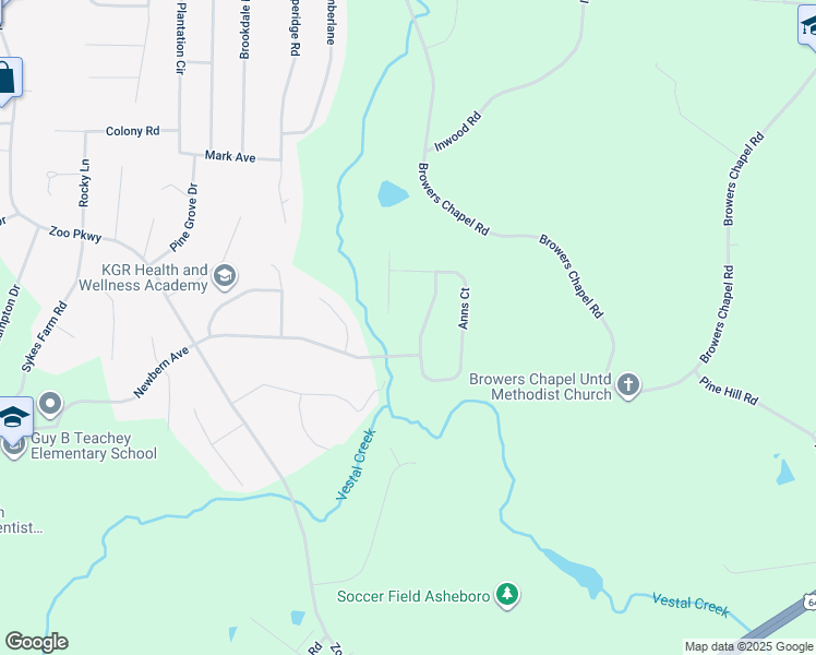 map of restaurants, bars, coffee shops, grocery stores, and more near 1031 Anns Court in Asheboro
