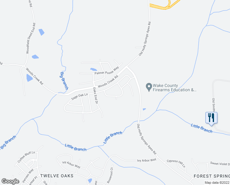 map of restaurants, bars, coffee shops, grocery stores, and more near 124 Azalea View Way in Holly Springs